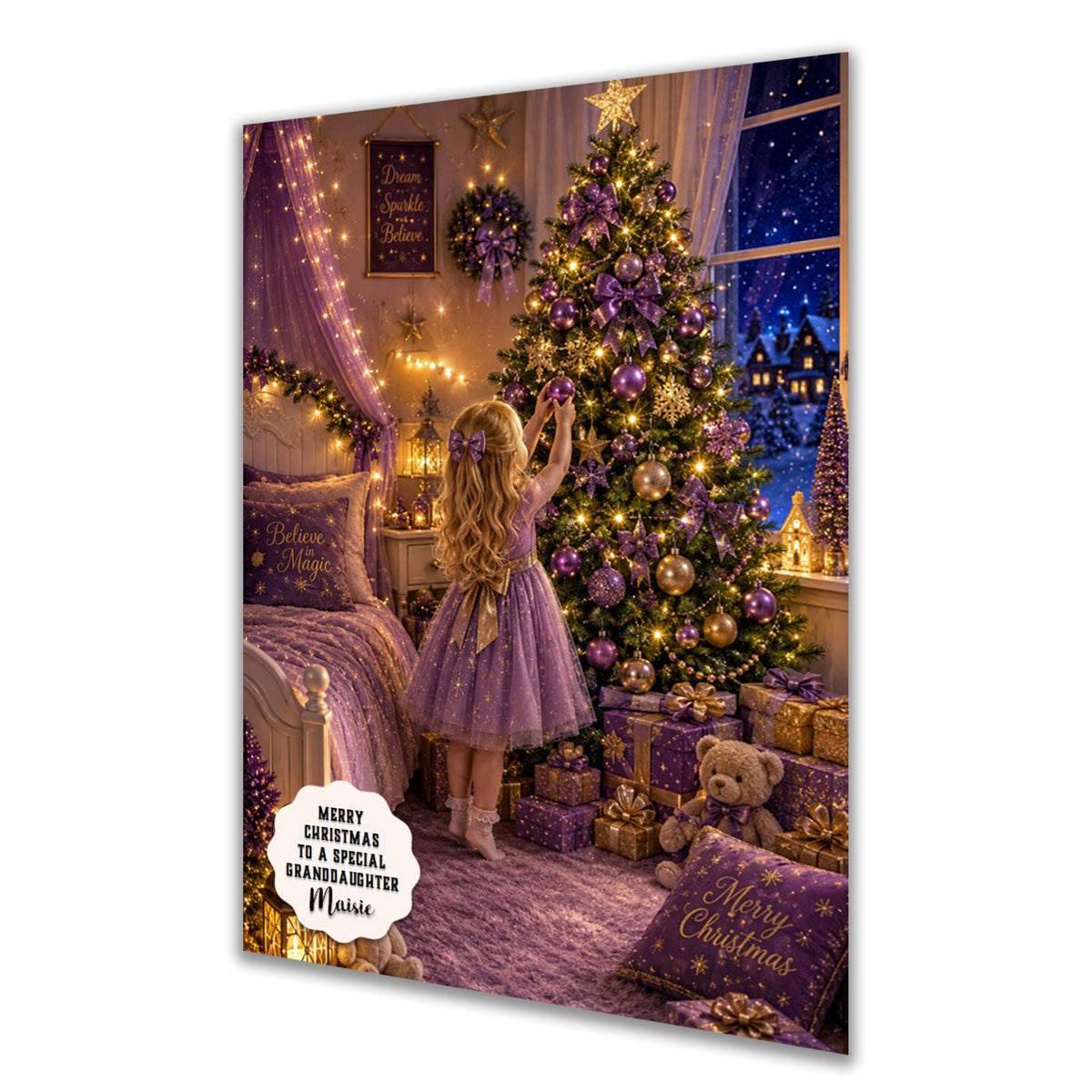 Personalised Christmas Card - Girl Decorating a Christmas Tree