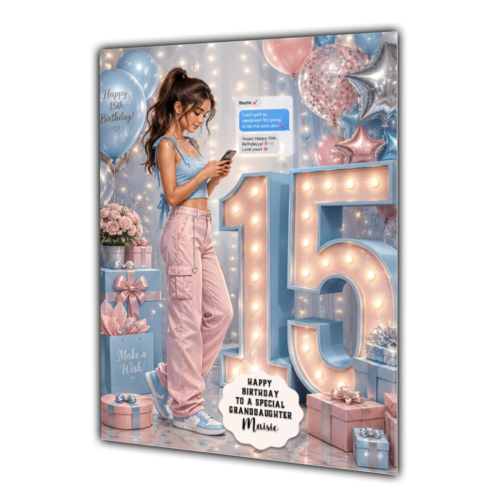 Personalised 15th Birthday Card Girls Granddaughter Daughter Niece A5 Size