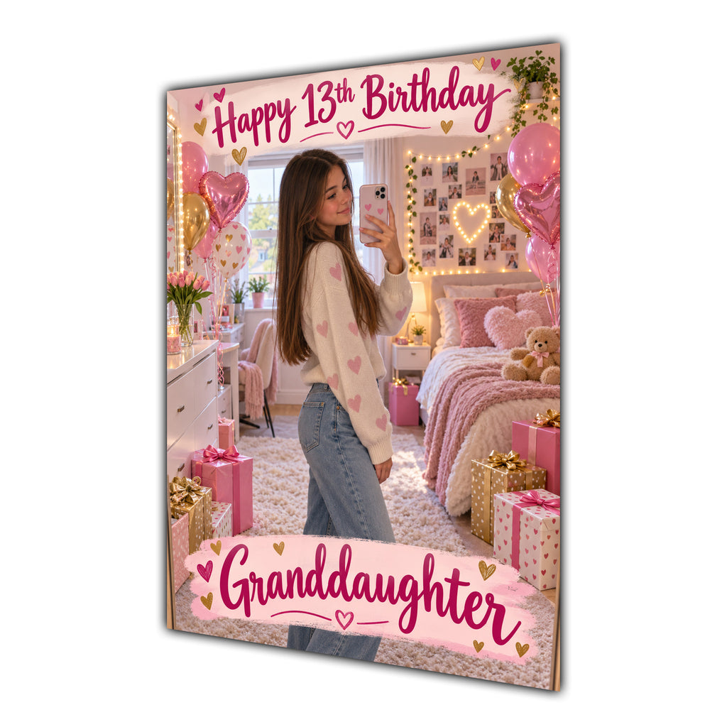Happy 13th Birthday Granddaughter Pink Bedroom Selfie Greeting Card A5