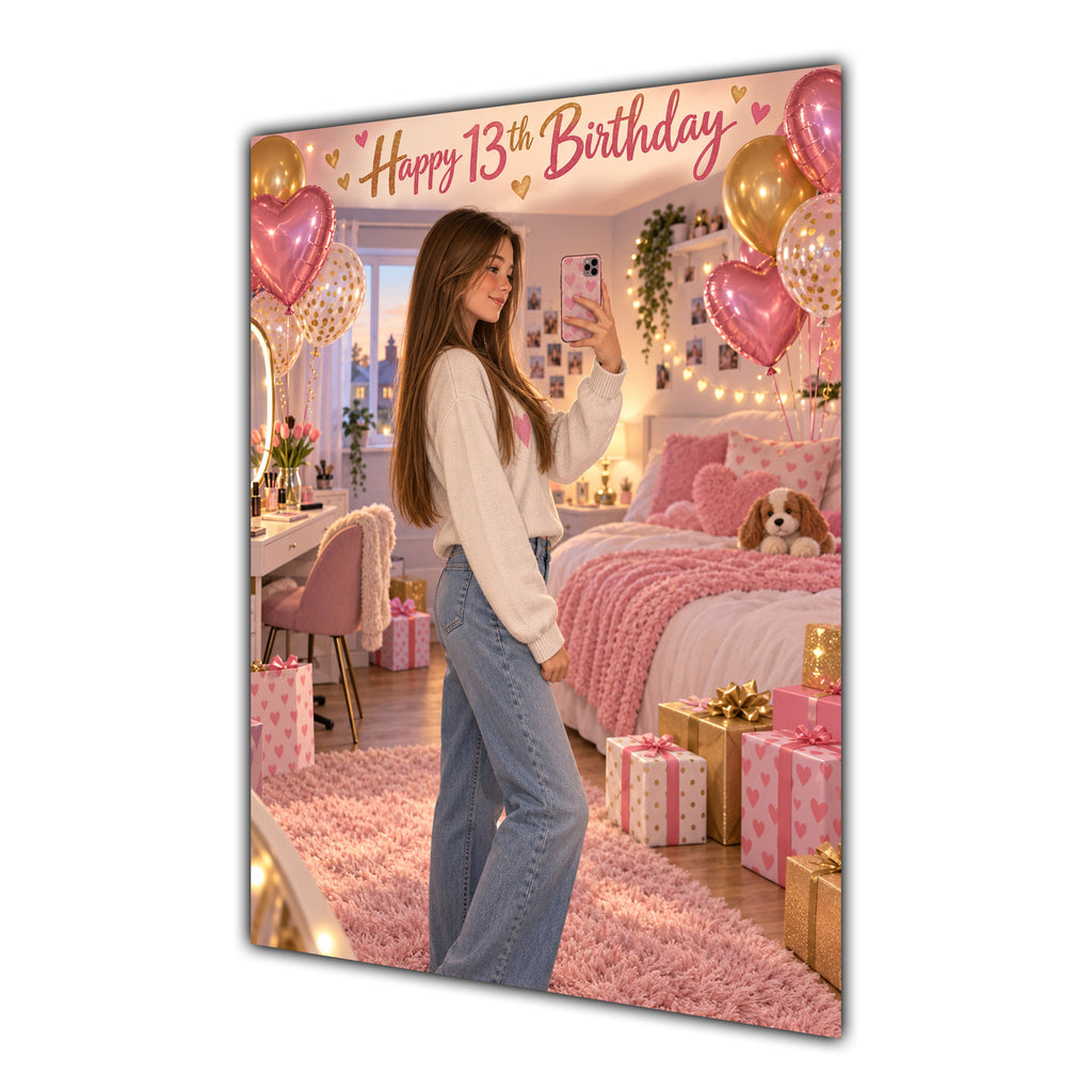 Happy 13th Birthday Girl Pink Bedroom Selfie Greeting Card A5