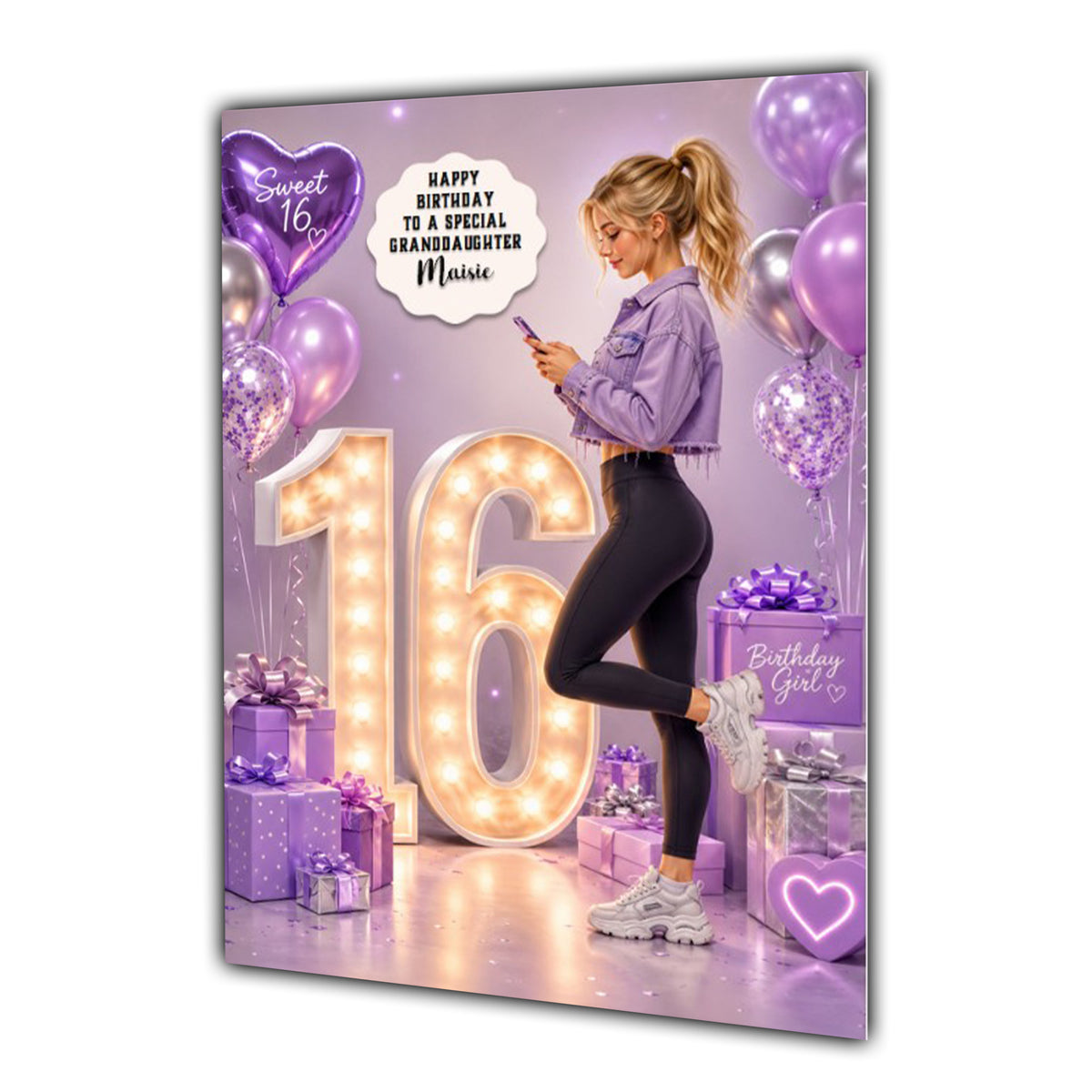 Personalised 16th Birthday Card Girls Granddaughter Daughter Niece A5 Size