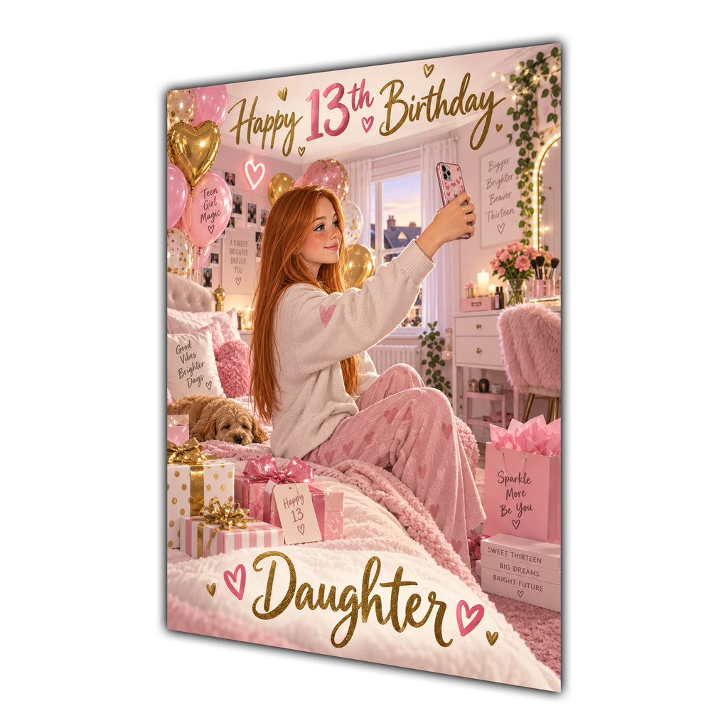 Happy 13th Birthday Daughter Pink Bedroom Selfie Greeting Card A5