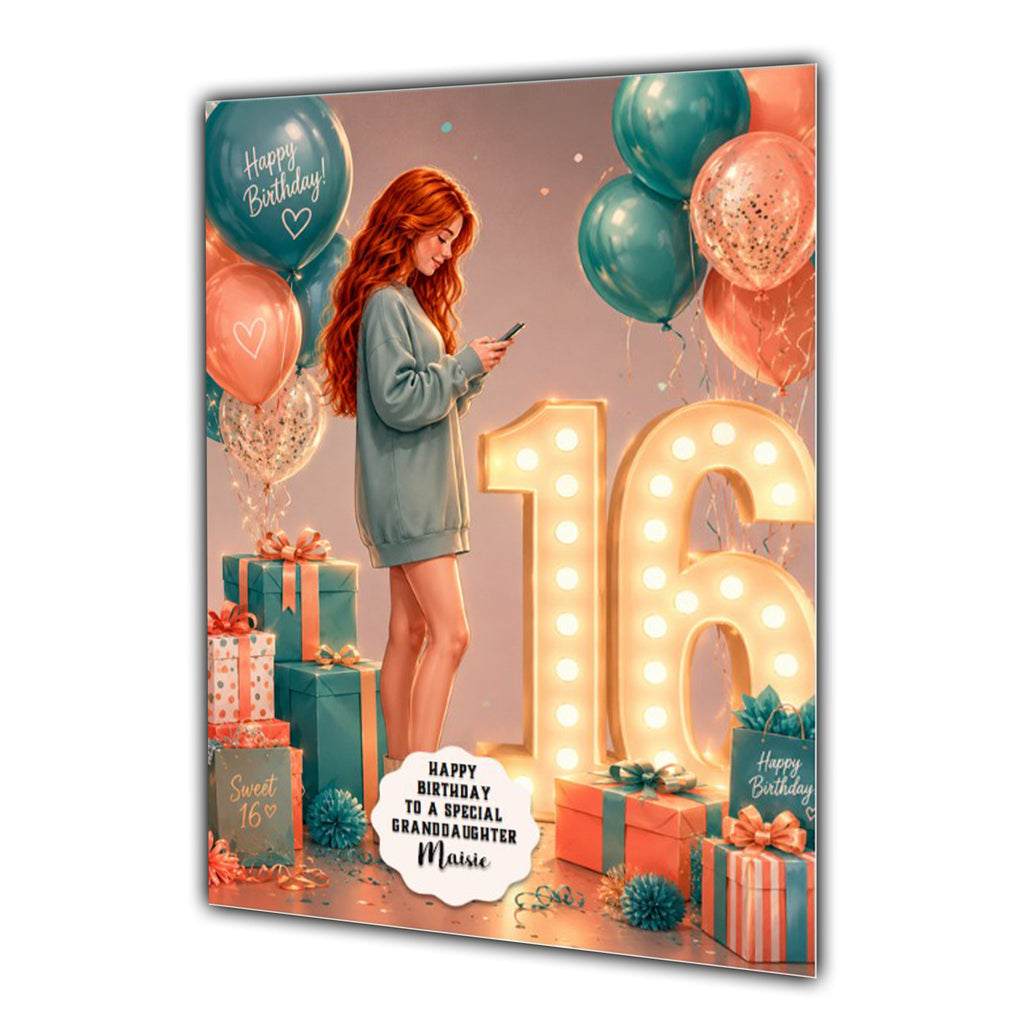 Personalised 16th Birthday Card Girls Granddaughter Daughter Niece A5 Size