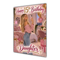 Happy 15th Birthday Daughter Pink Bedroom Selfie Greeting Card A5