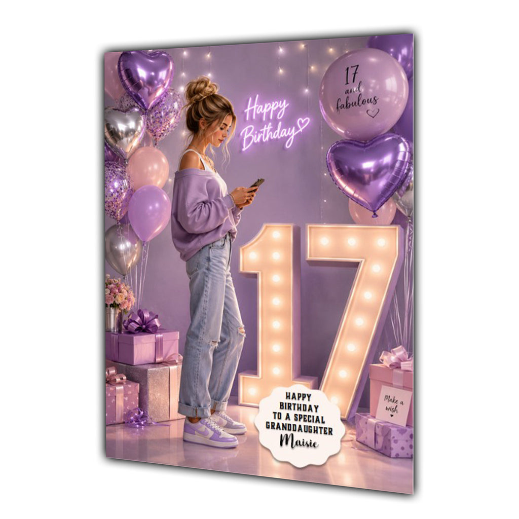 17th Birthday Card For Girls, Daughter, Granddaughter, Niece, Sister, Mobile lights,