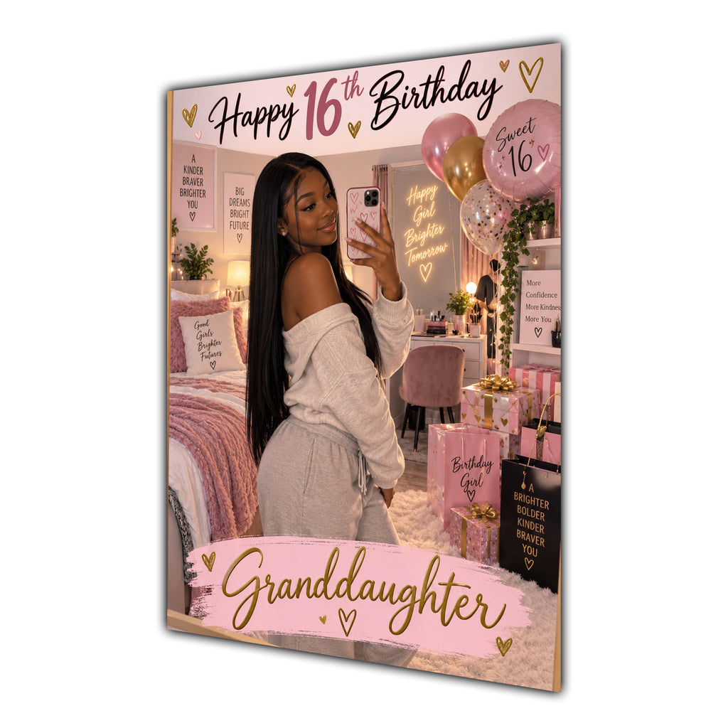 Happy 16th Birthday Granddaughter Pink Bedroom Selfie Greeting Card A5
