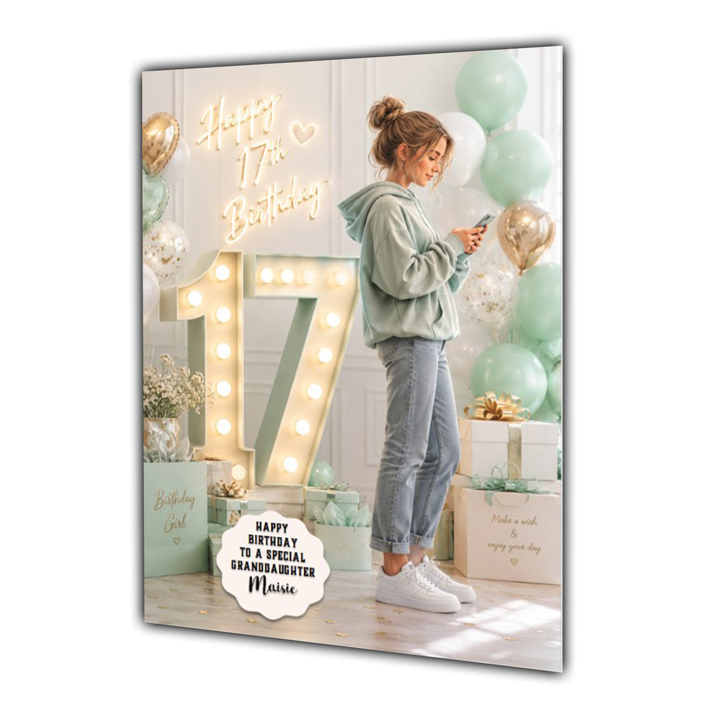 Personalised 17th Birthday Card Girls Granddaughter Daughter Niece A5 Size