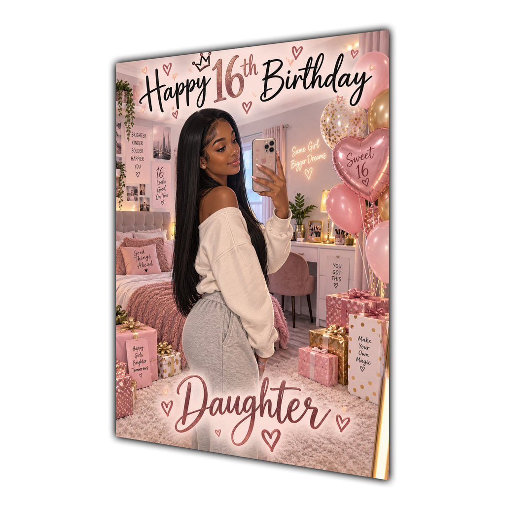 Happy 16th Birthday Daughter Pink Bedroom Selfie Greeting Card A5