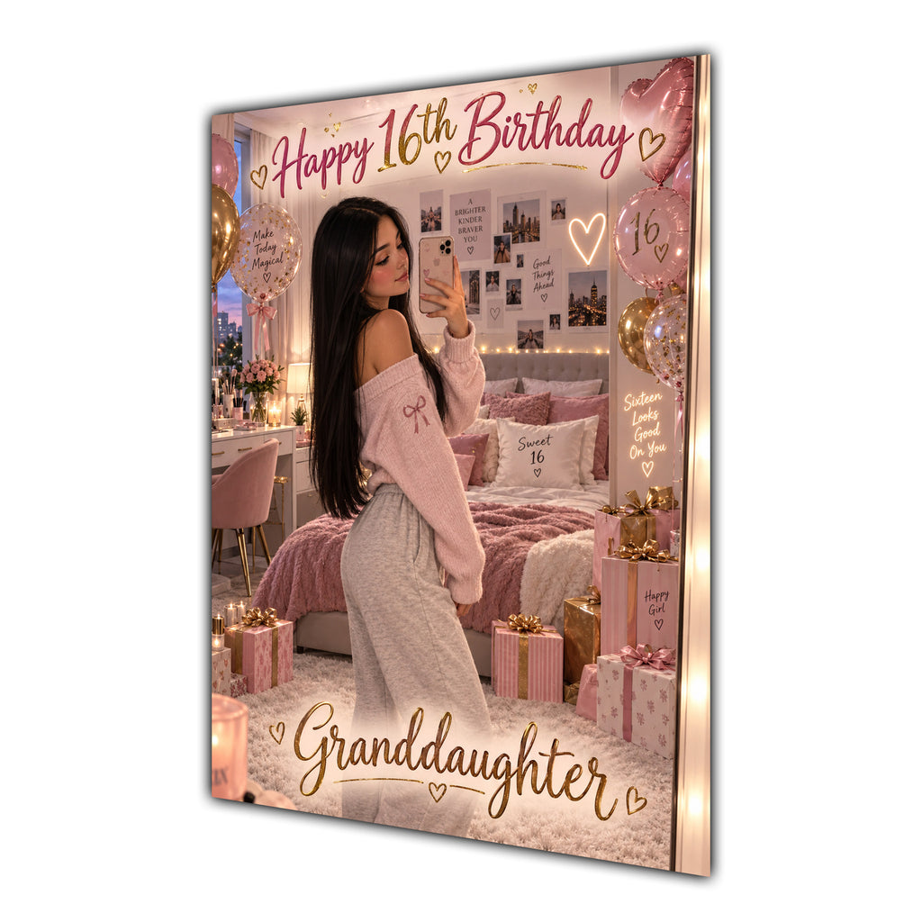 Happy 16th Birthday Granddaughter Pink Bedroom Selfie Greeting Card A5
