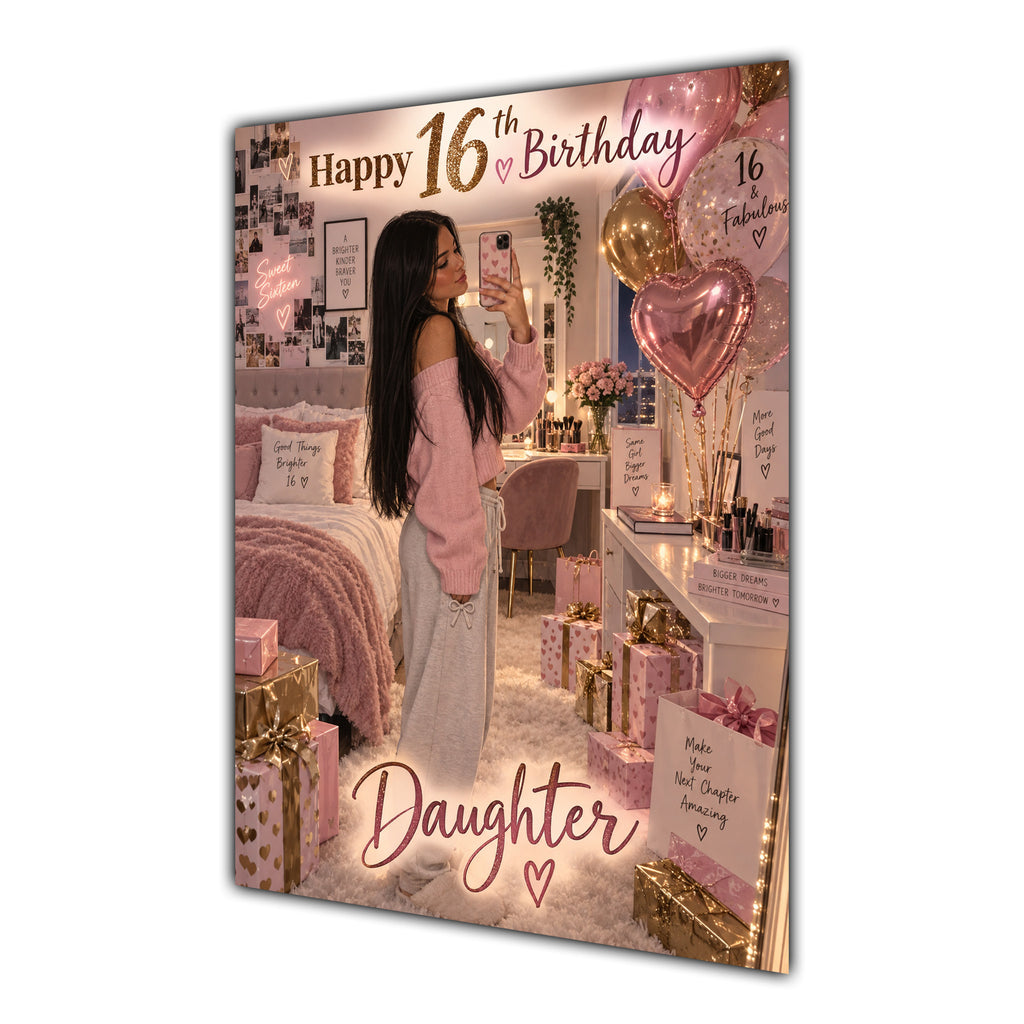Happy 16th Birthday Daughter Pink Bedroom Selfie Greeting Card A5