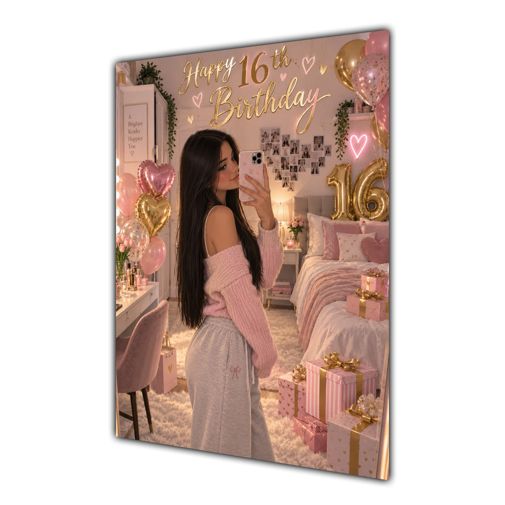 Happy 16th Birthday Girl Pink Bedroom Selfie Greeting Card A5
