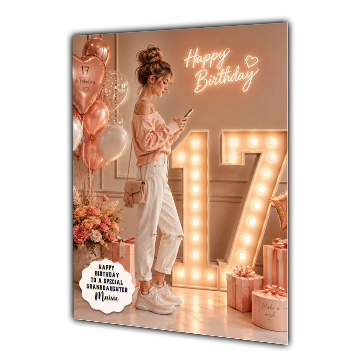 Personalised 17th Birthday Card Girls Granddaughter Daughter Niece A5 Size