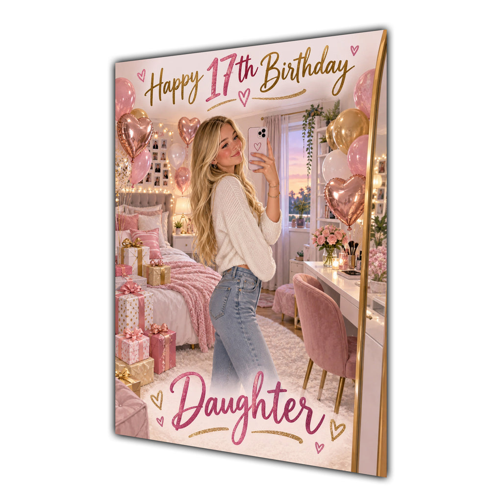 Happy 17th Birthday Daughter Pink Bedroom Selfie Greeting Card A5