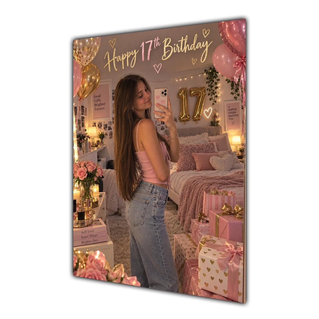 Happy 17th Birthday Girl Pink Bedroom Selfie Greeting Card A5