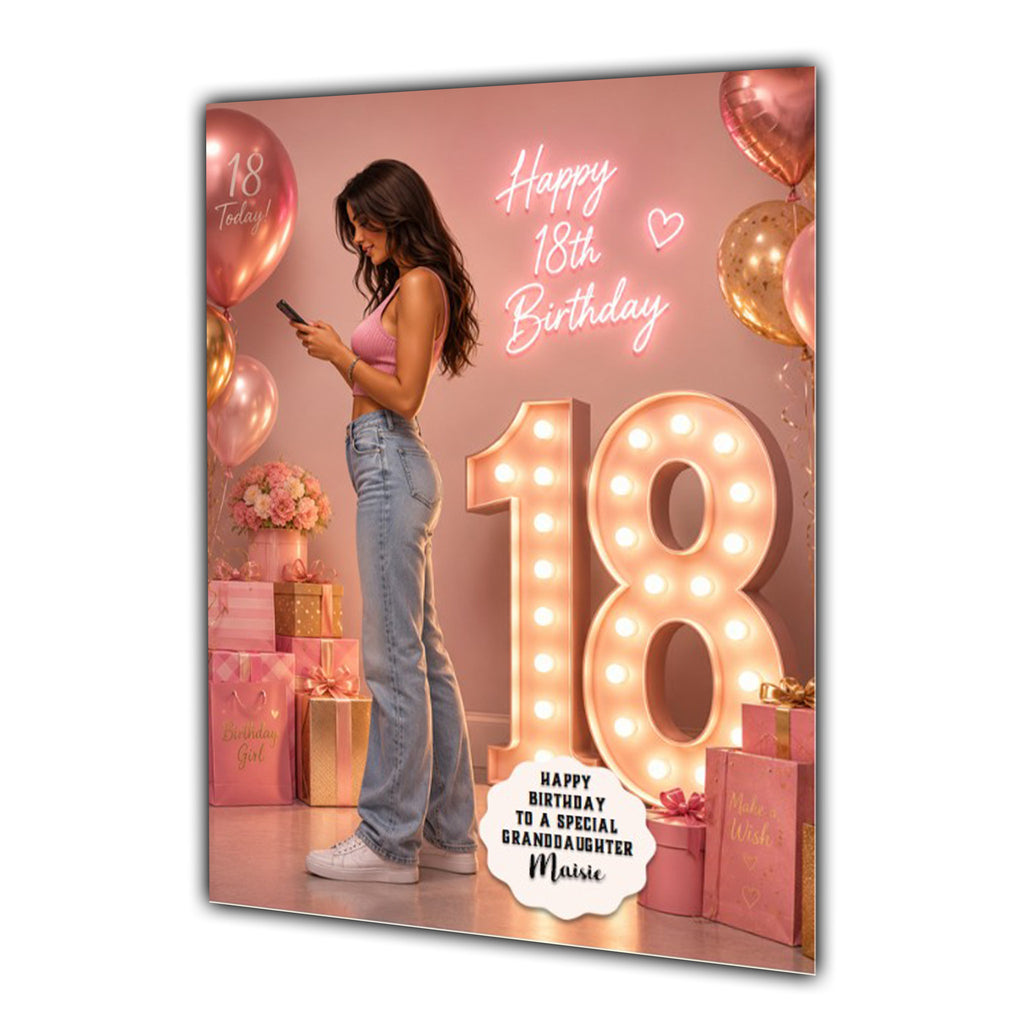 Personalised 18th Birthday Card Girls Granddaughter Daughter Niece A5 Size