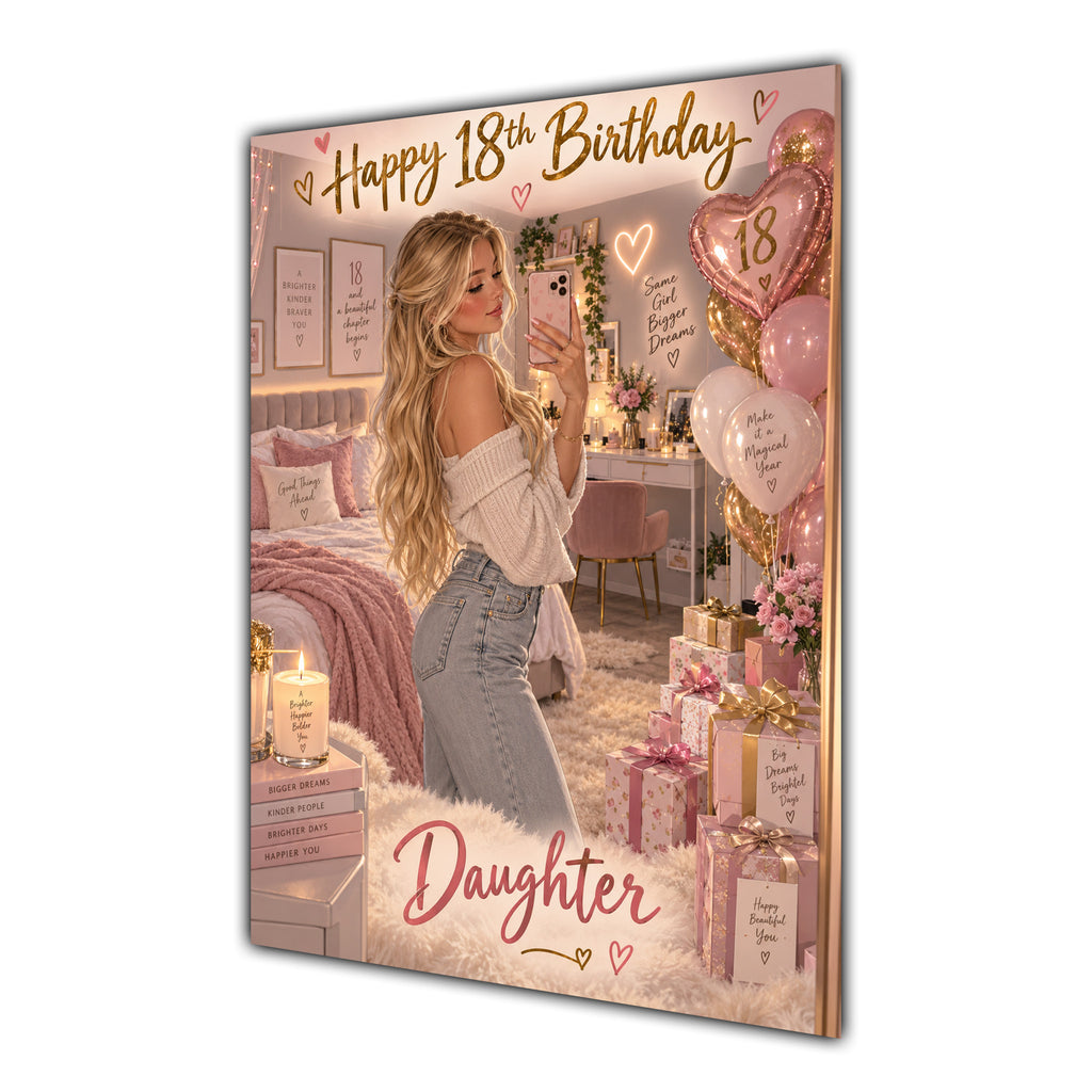 Happy 18th Birthday Daughter Pink Bedroom Selfie Greeting Card A5