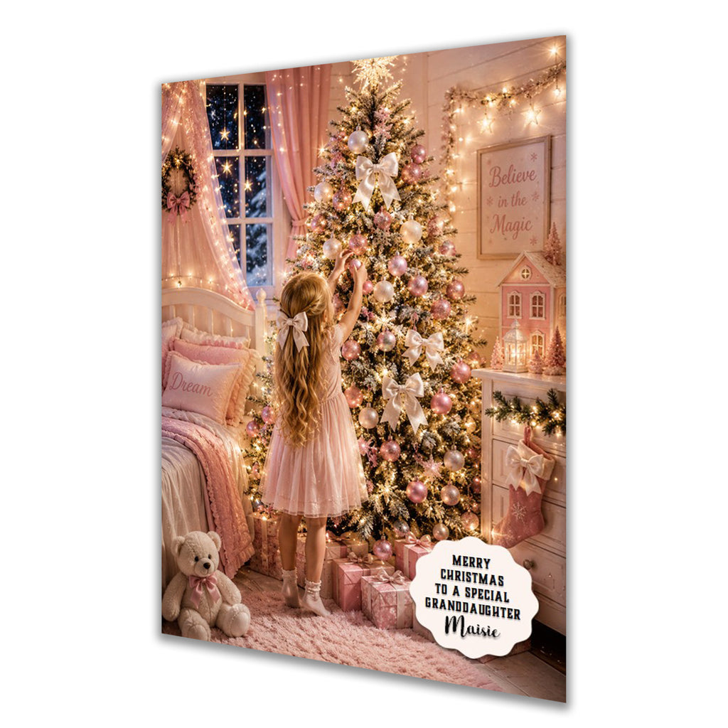 Personalised Christmas Card - Girl Decorating a Christmas Tree