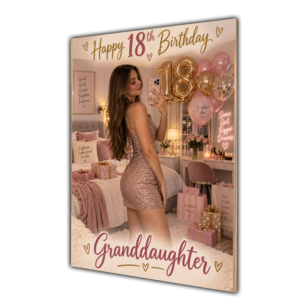 Happy 18th Birthday Granddaughter Pink Bedroom Selfie Greeting Card A5