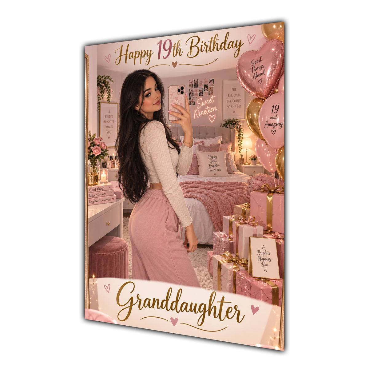 Happy 19th Birthday Granddaughter Pink Bedroom Selfie Greeting Card A5