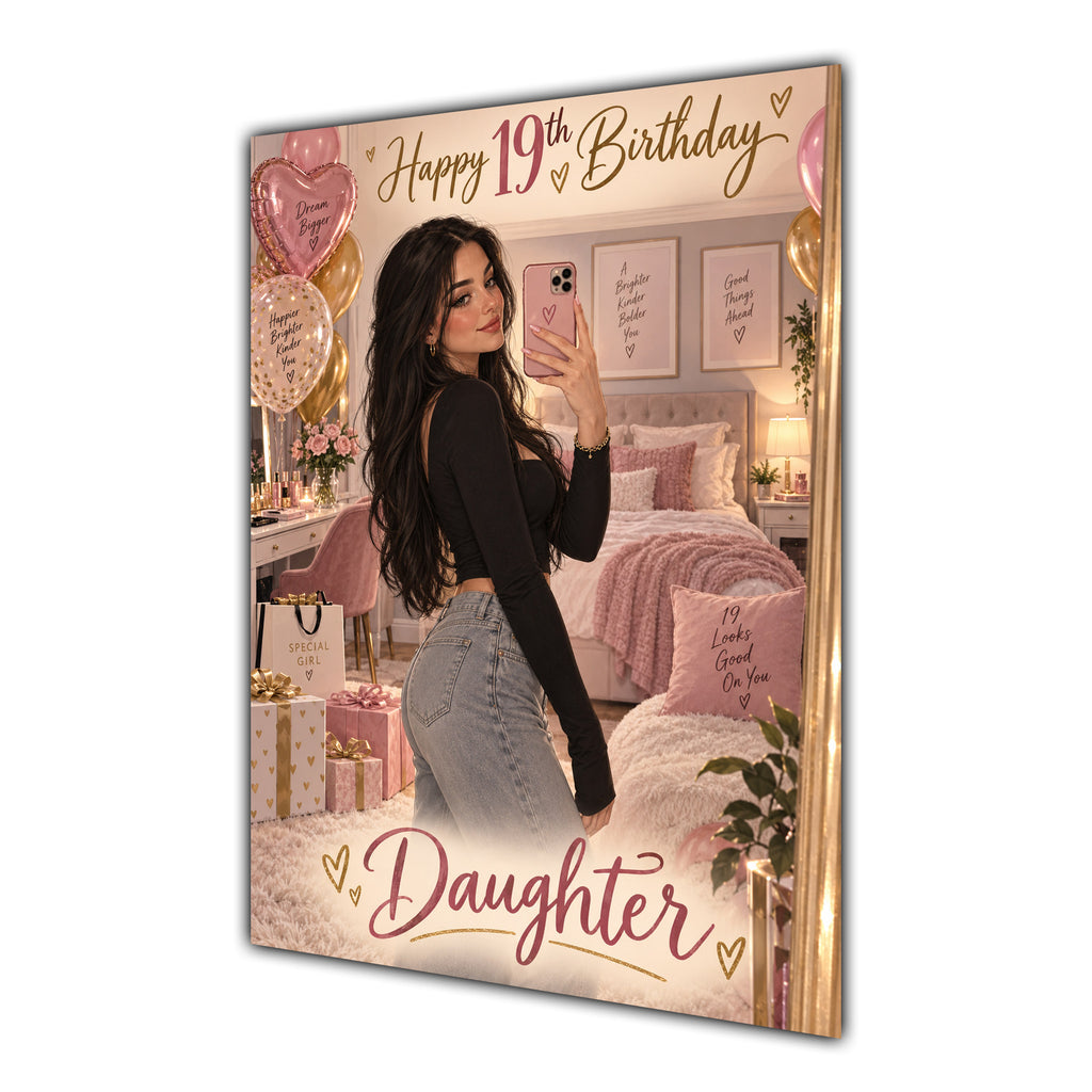 Happy 19th Birthday Daughter Pink Bedroom Selfie Greeting Card A5
