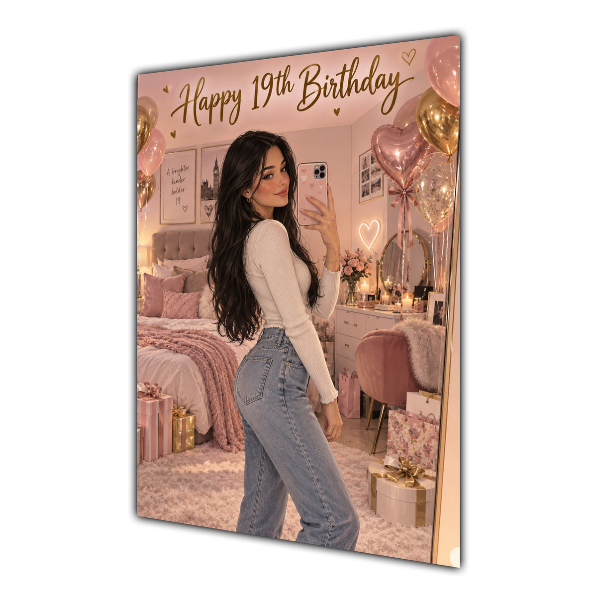 Happy 19th Birthday Girl Pink Bedroom Selfie Greeting Card A5