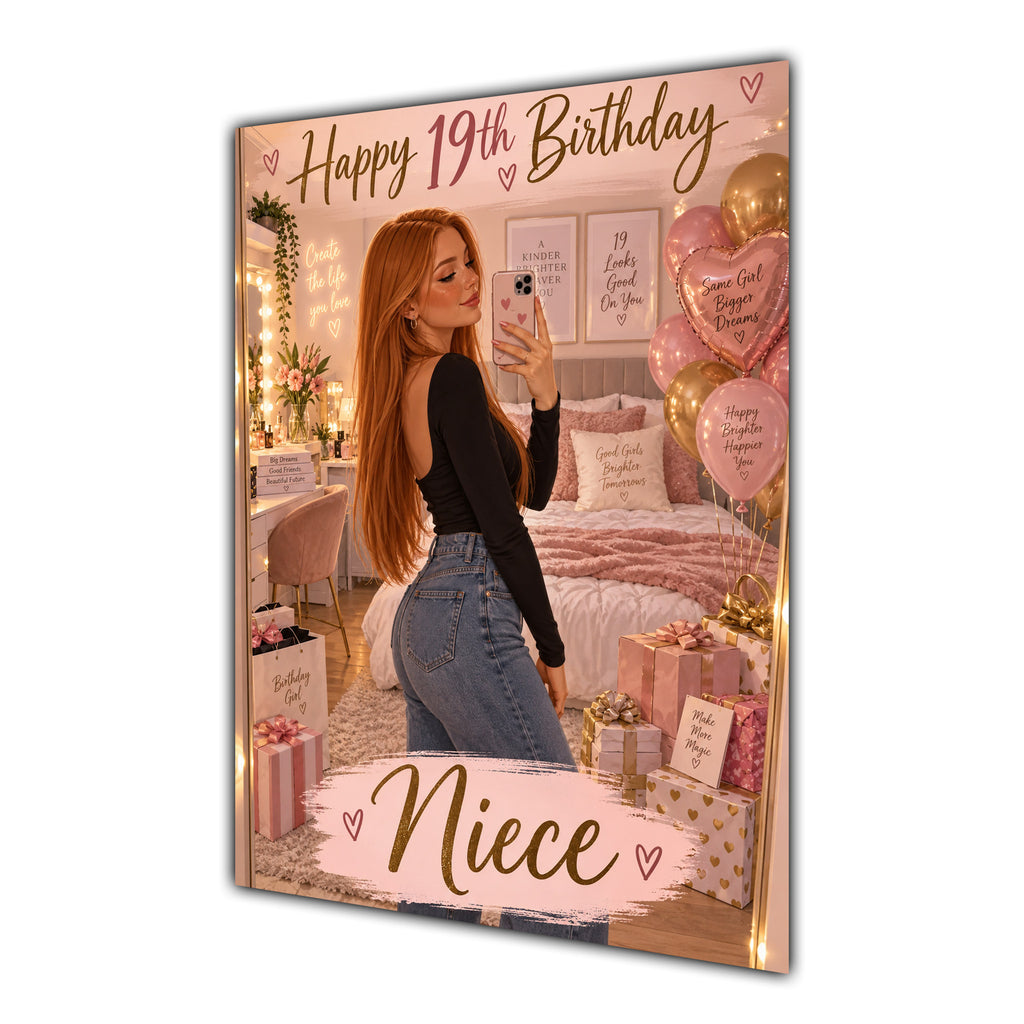 Happy 19th Birthday Niece Pink Bedroom Selfie Greeting Card A5