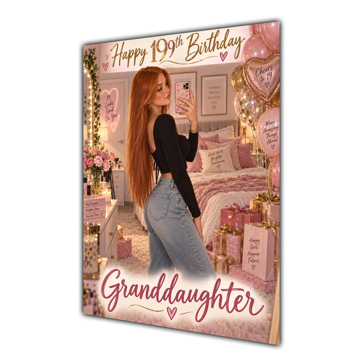 Happy 19th Birthday Granddaughter Pink Bedroom Selfie Greeting Card A5