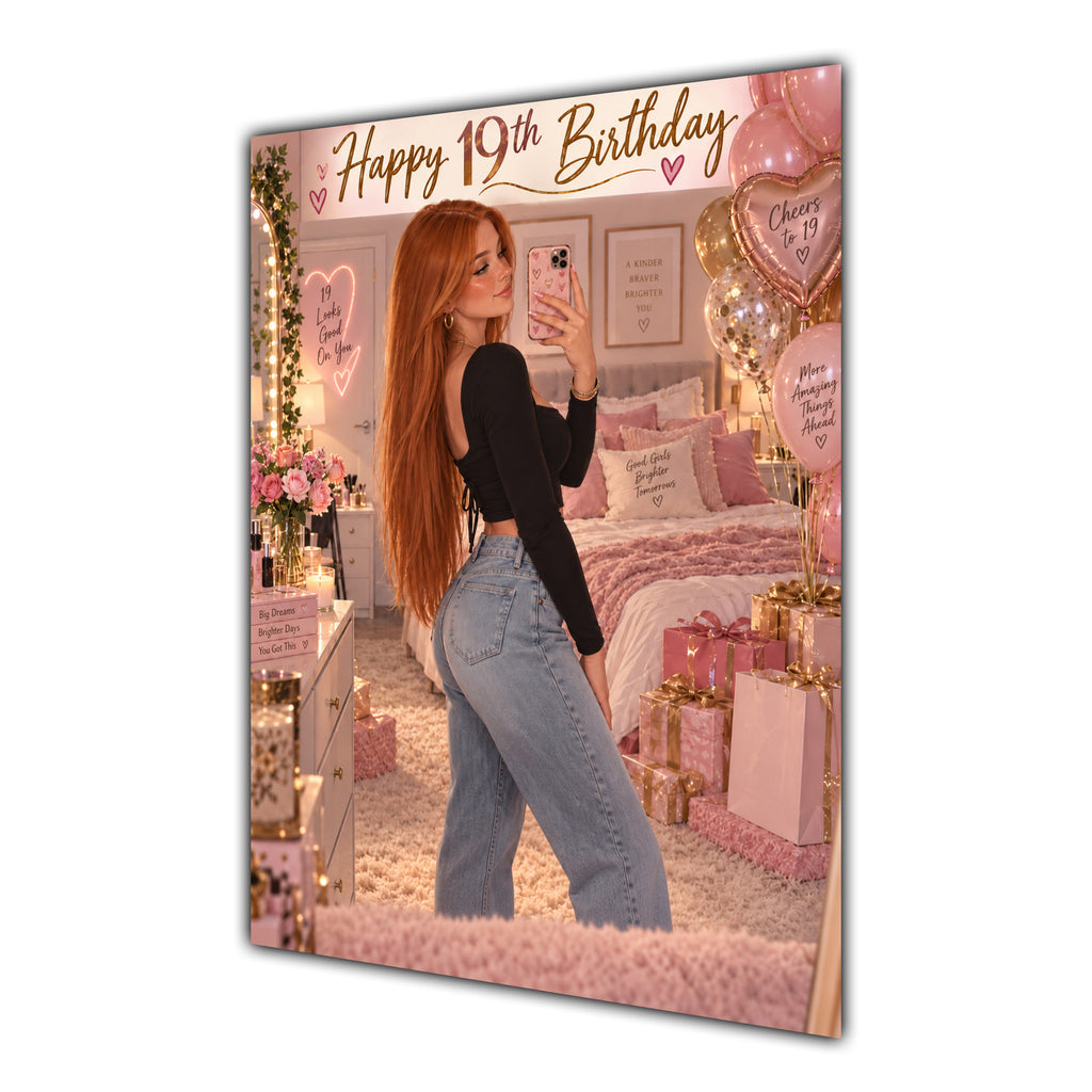 Happy 19th Birthday Girl Pink Bedroom Selfie Greeting Card A5