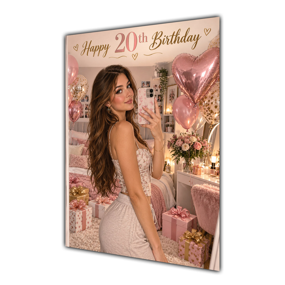 Happy 20th Birthday Girl Pink Bedroom Selfie Greeting Card A5