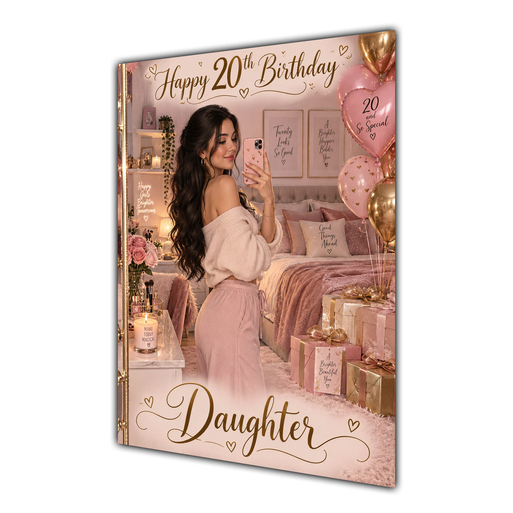 Happy 20th Birthday Daughter Pink Bedroom Selfie Greeting Card A5
