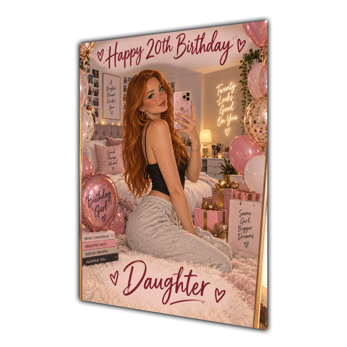 Happy 20th Birthday Daughter Pink Bedroom Selfie Greeting Card A5