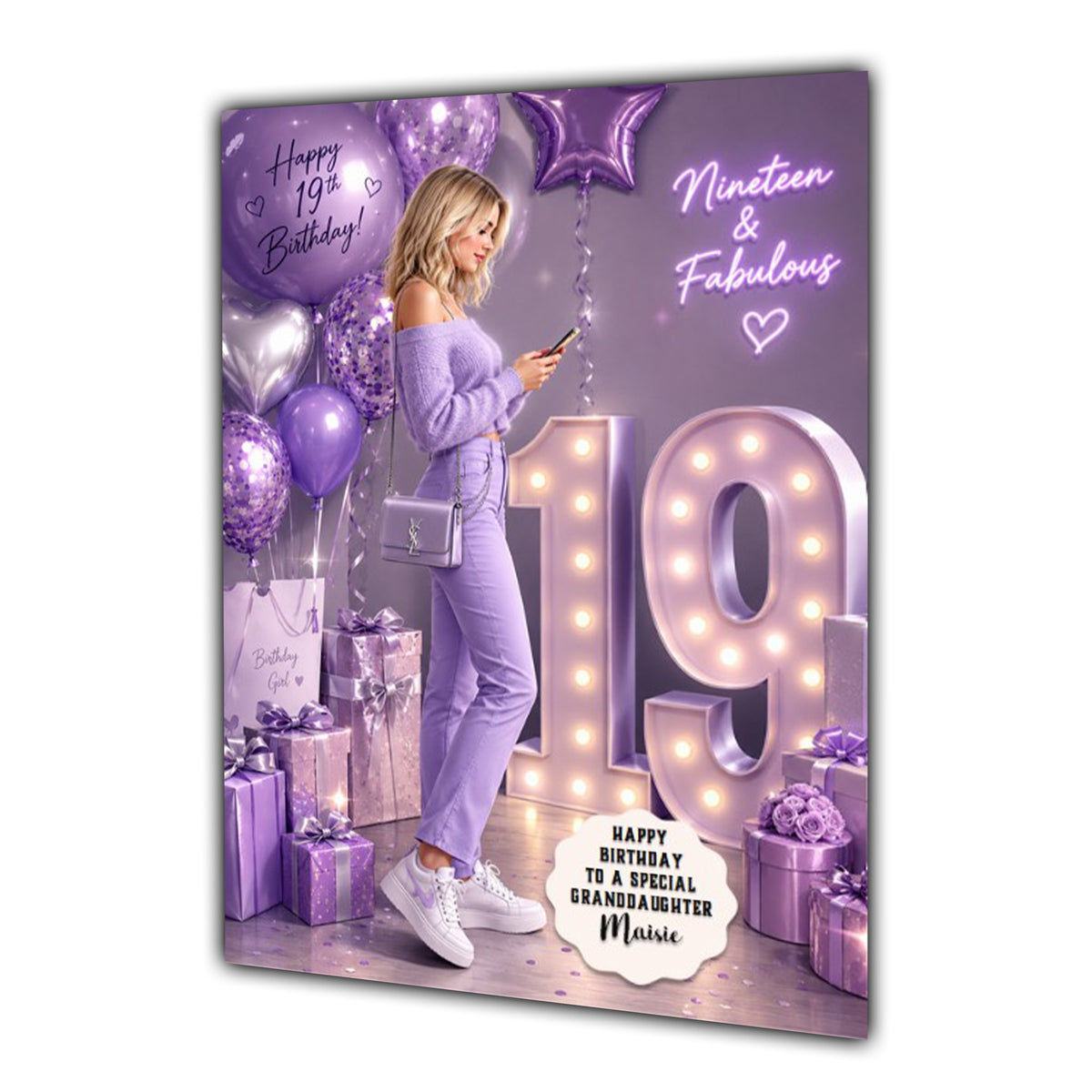 Personalised 19th Birthday Card Girls Granddaughter Daughter Niece A5 Size