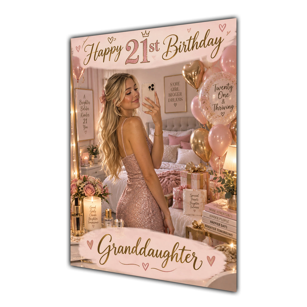 Happy 21st Birthday Granddaughter Pink Bedroom Selfie Greeting Card A5