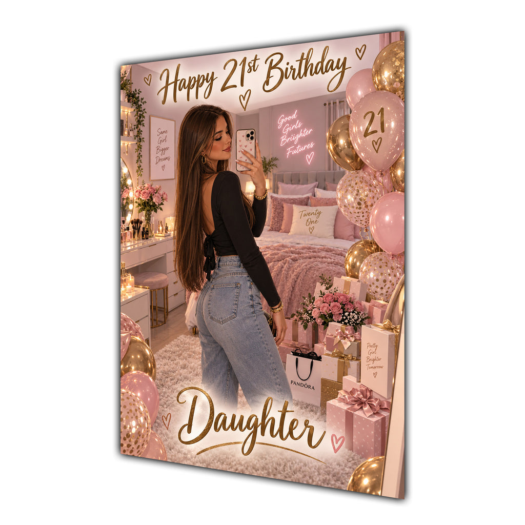 Happy 21st Birthday Daughter Pink Bedroom Selfie Greeting Card A5