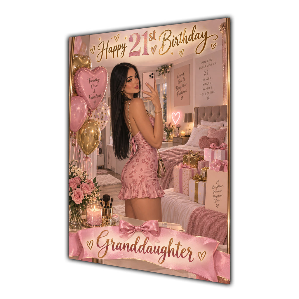 Happy 21st Birthday Granddaughter Pink Bedroom Selfie Greeting Card A5