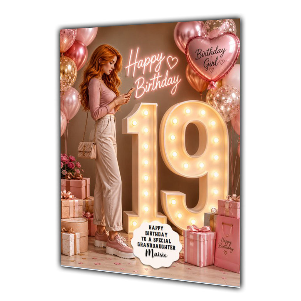 Personalised 19th Birthday Card Girls Granddaughter Daughter Niece A5 Size