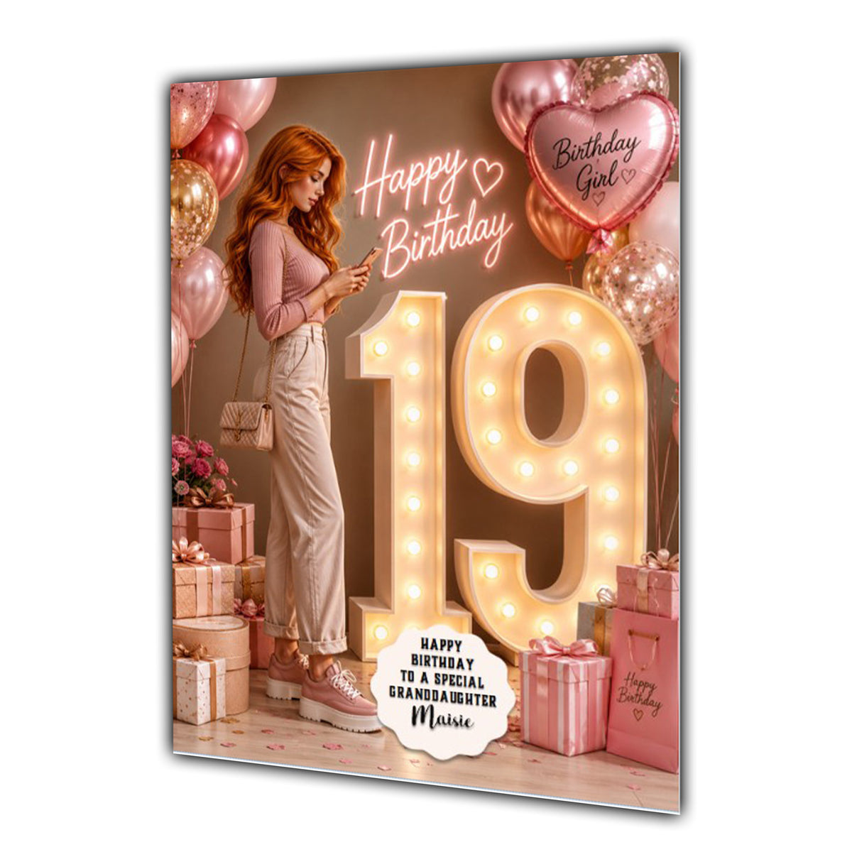 Personalised 19th Birthday Card Girls Granddaughter Daughter Niece A5 Size