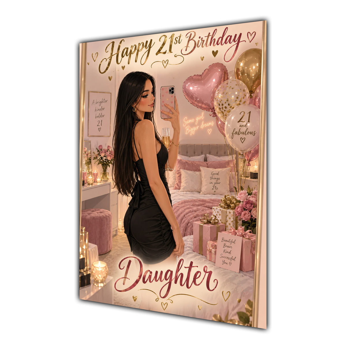 Happy 21st Birthday Daughter Pink Bedroom Selfie Greeting Card A5