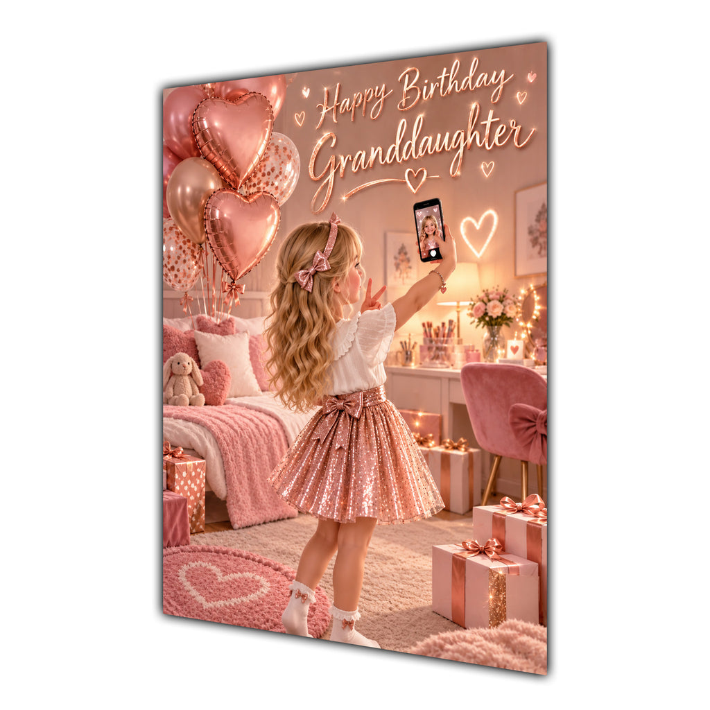 Happy Birthday Granddaughter Blonde Hair Rose Gold Selfie Card A5