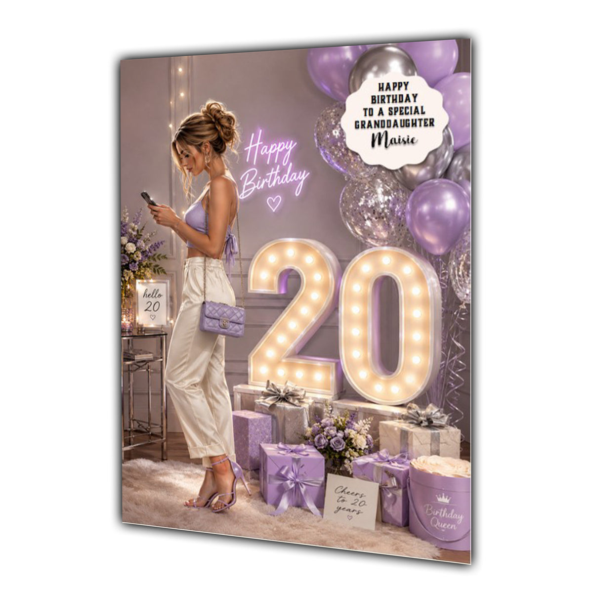 Personalised 20th Birthday Card Girls Granddaughter Daughter Niece A5 Size