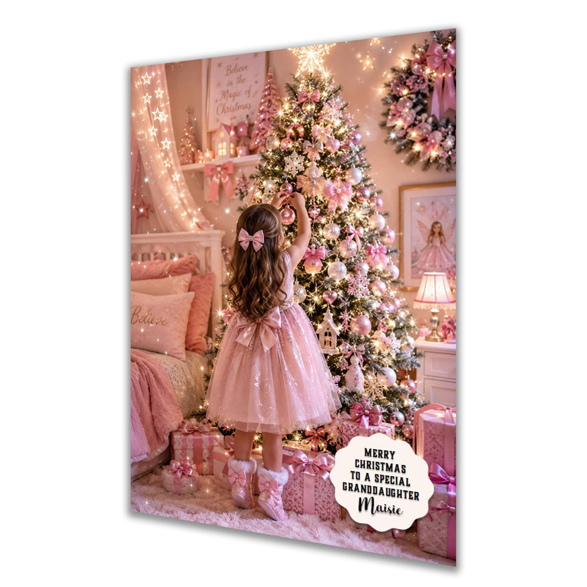 Personalised Christmas Card - Girl Decorating a Christmas Tree