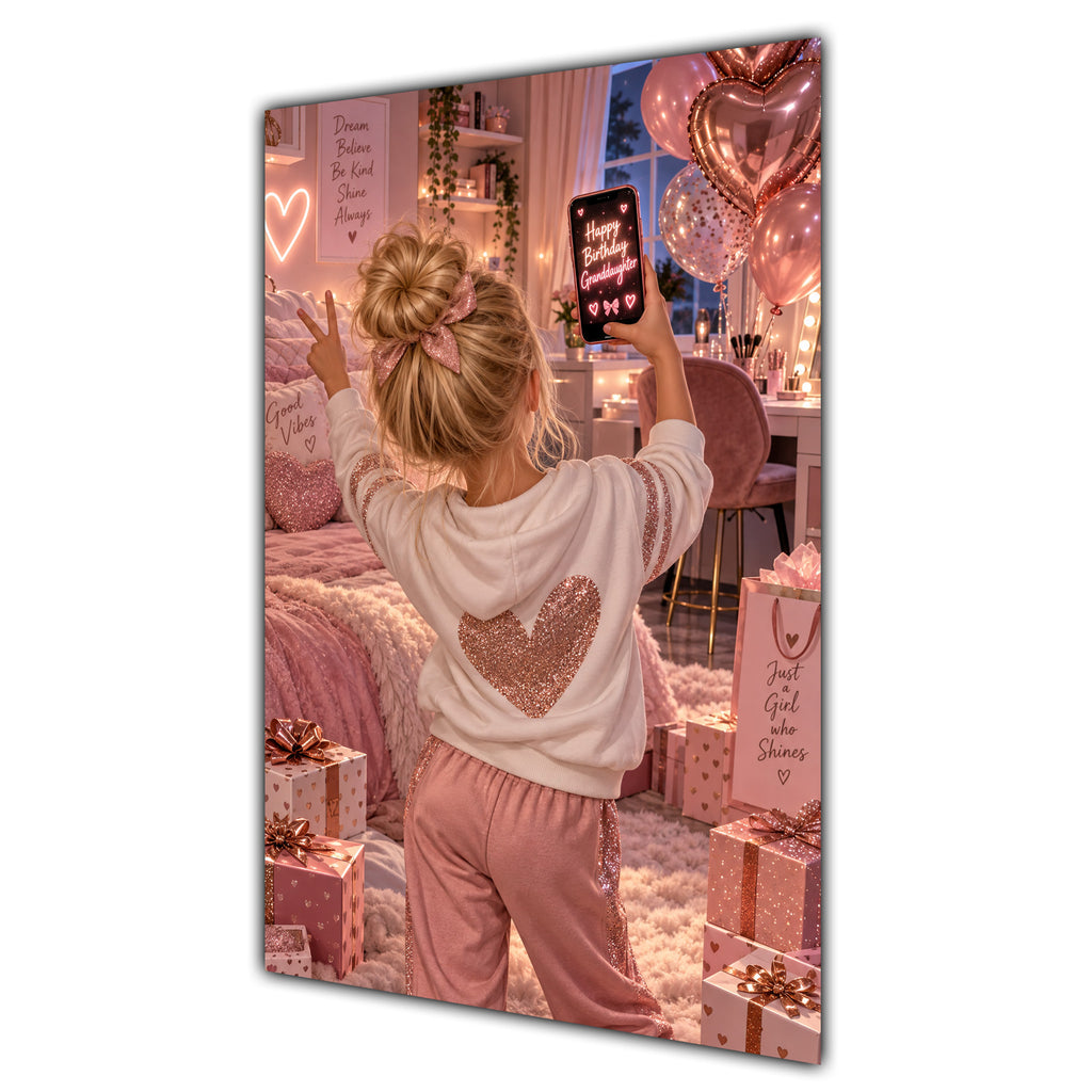 Happy Birthday Granddaughter Blonde Hair Rose Gold Selfie Card A5