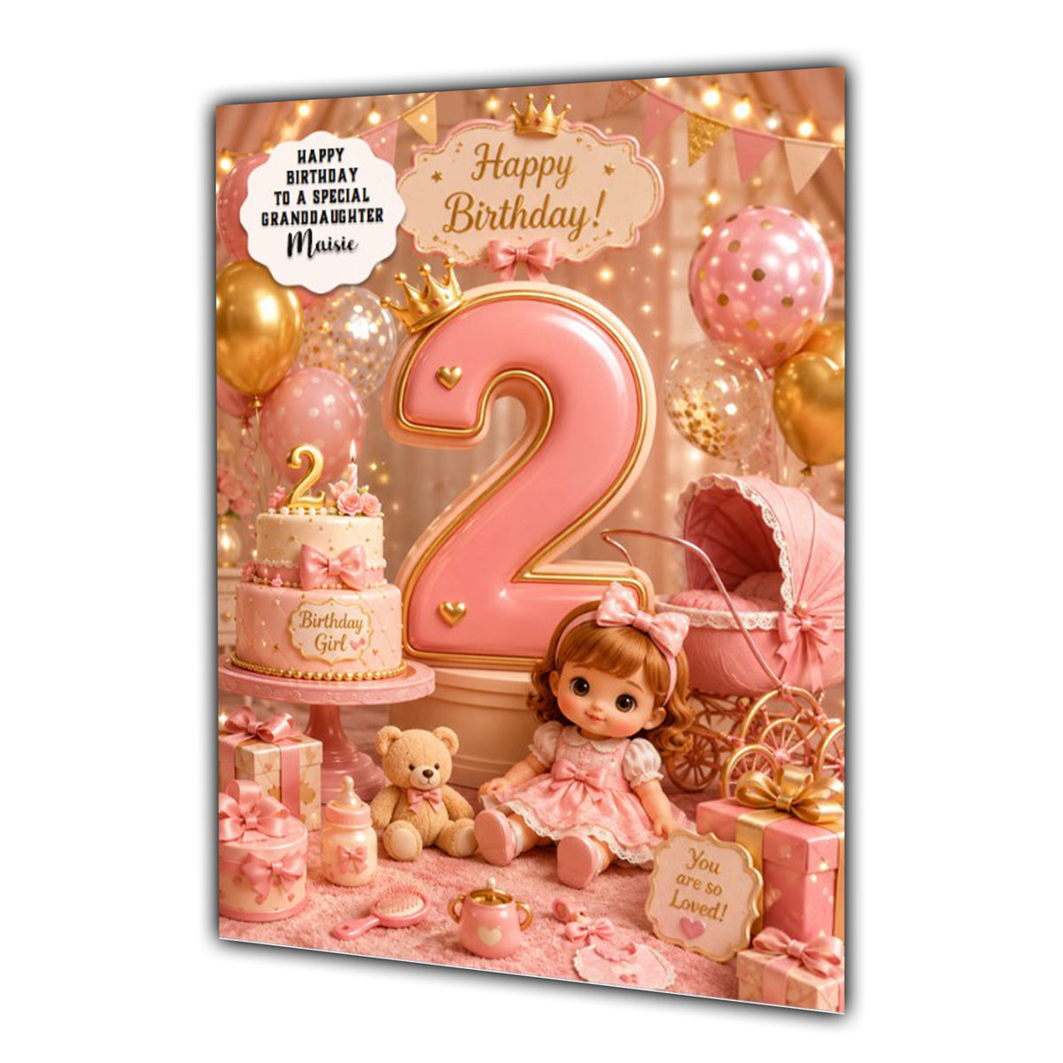 2nd Birthday Card Girl Doll Dolly Granddaughter Daughter Large A5 Size