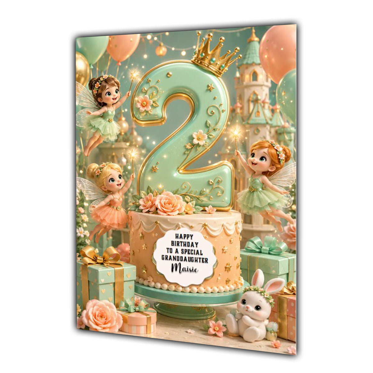 2nd Birthday Card Girl Fairies Fairy Granddaughter Daughter Large A5 Size
