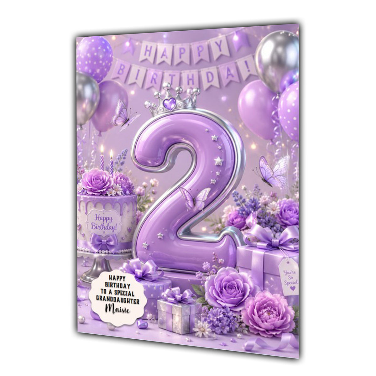 2nd Birthday Card Girl Granddaughter Daughter Large A5 Size