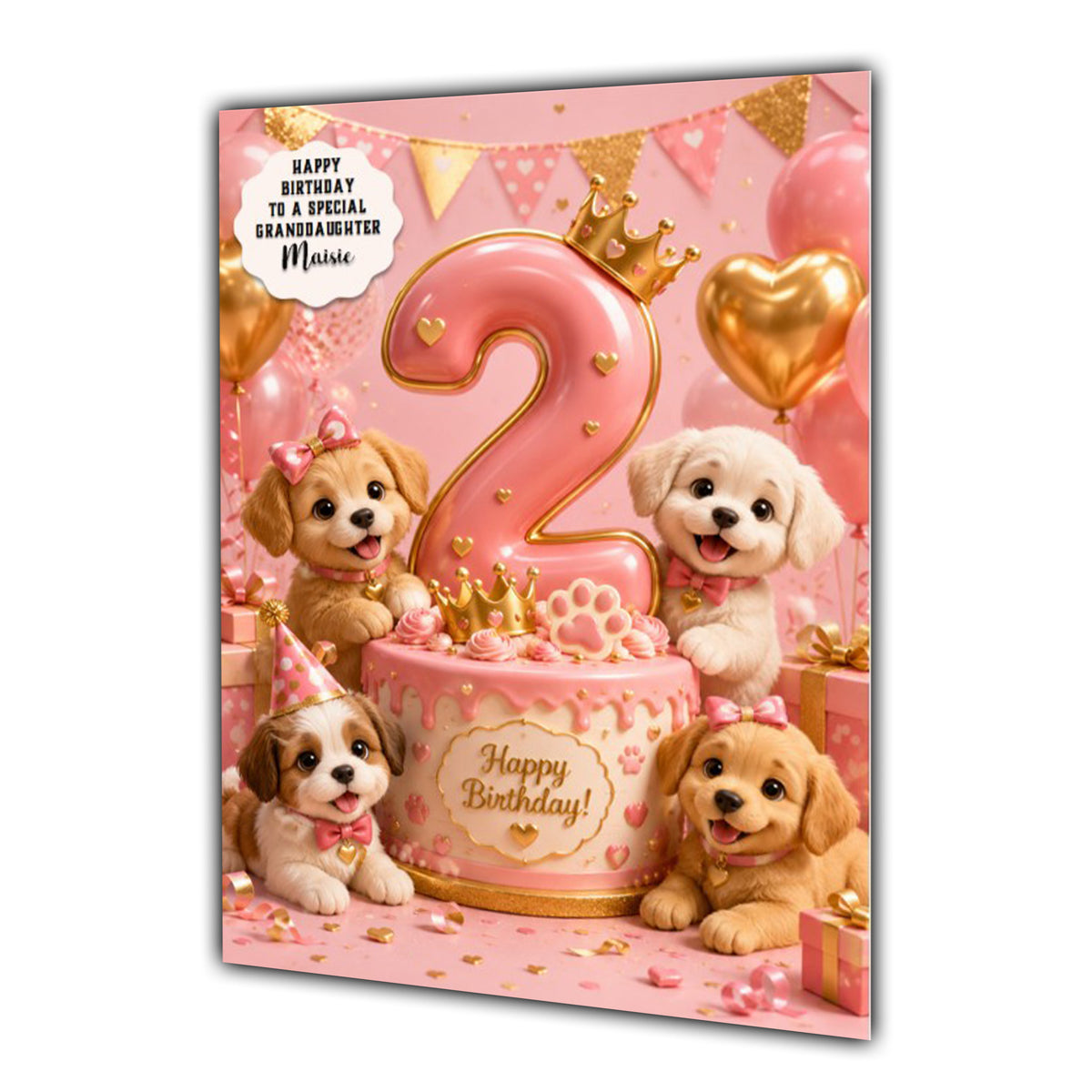2nd Birthday Card Girl Puppy Dog Granddaughter Daughter Large A5 Size