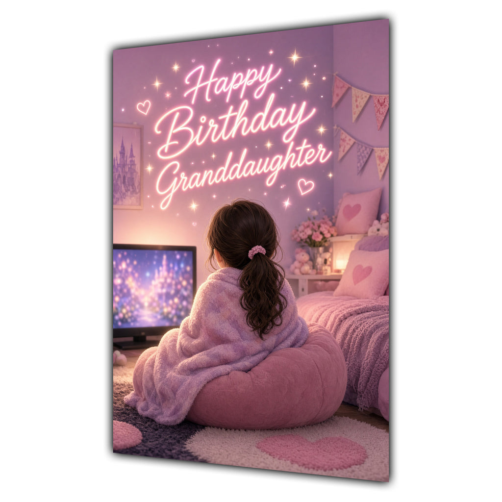 Happy Birthday Granddaughter Brown Hair Pink TV Bedroom Card A5