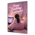 Happy Birthday Granddaughter Brown Hair Pink TV Bedroom Card A5