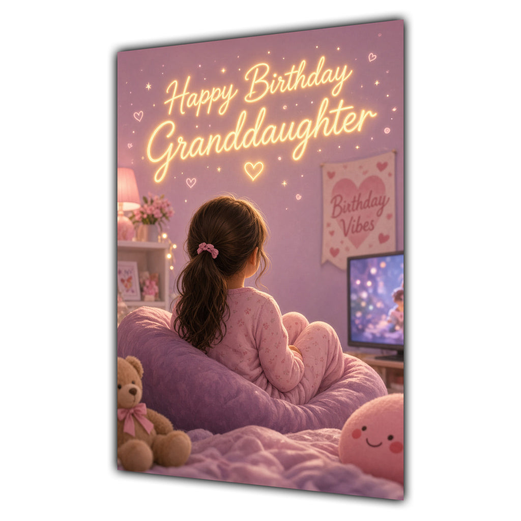 Happy Birthday Granddaughter Brown Hair Pink TV Bedroom Card A5