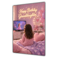 Happy Birthday Granddaughter Brown Hair Pink TV Bedroom Card A5
